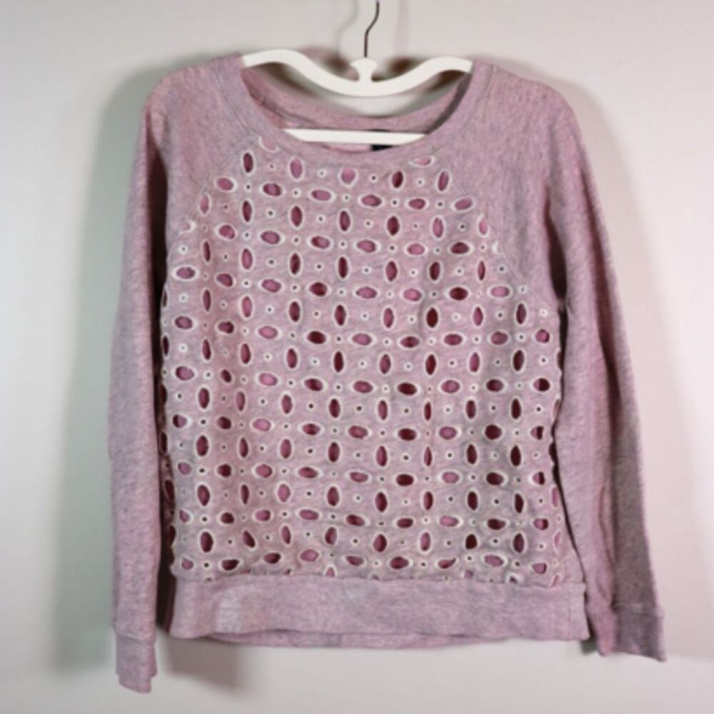 J. Crew Vintage Feel Cotton Sweater Pink Silk Lined Lace Keyhole Long Sleeve S